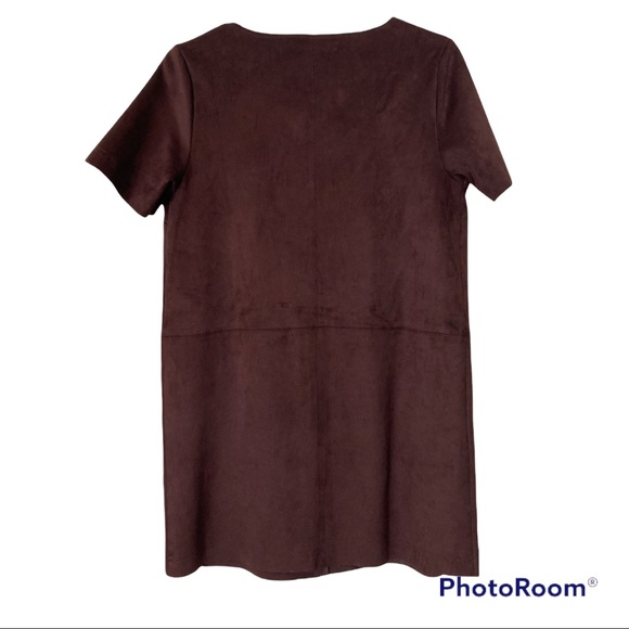 Naked Zebra Suede Short Sleeve Dress Size Small Brown pockets Micro-Mini Length - Picture 4 of 7
